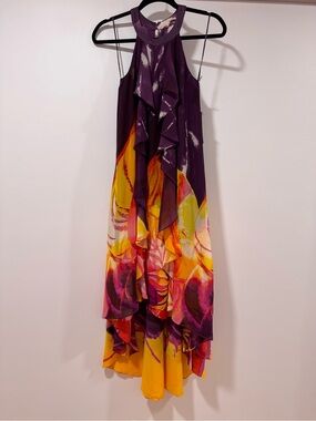 NWT Jennifer Lopez Purple, Yellow & Orange Floral Midi Dress